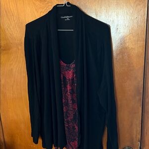 Croft & Barrow Black Cardigan with Red Patterned Top